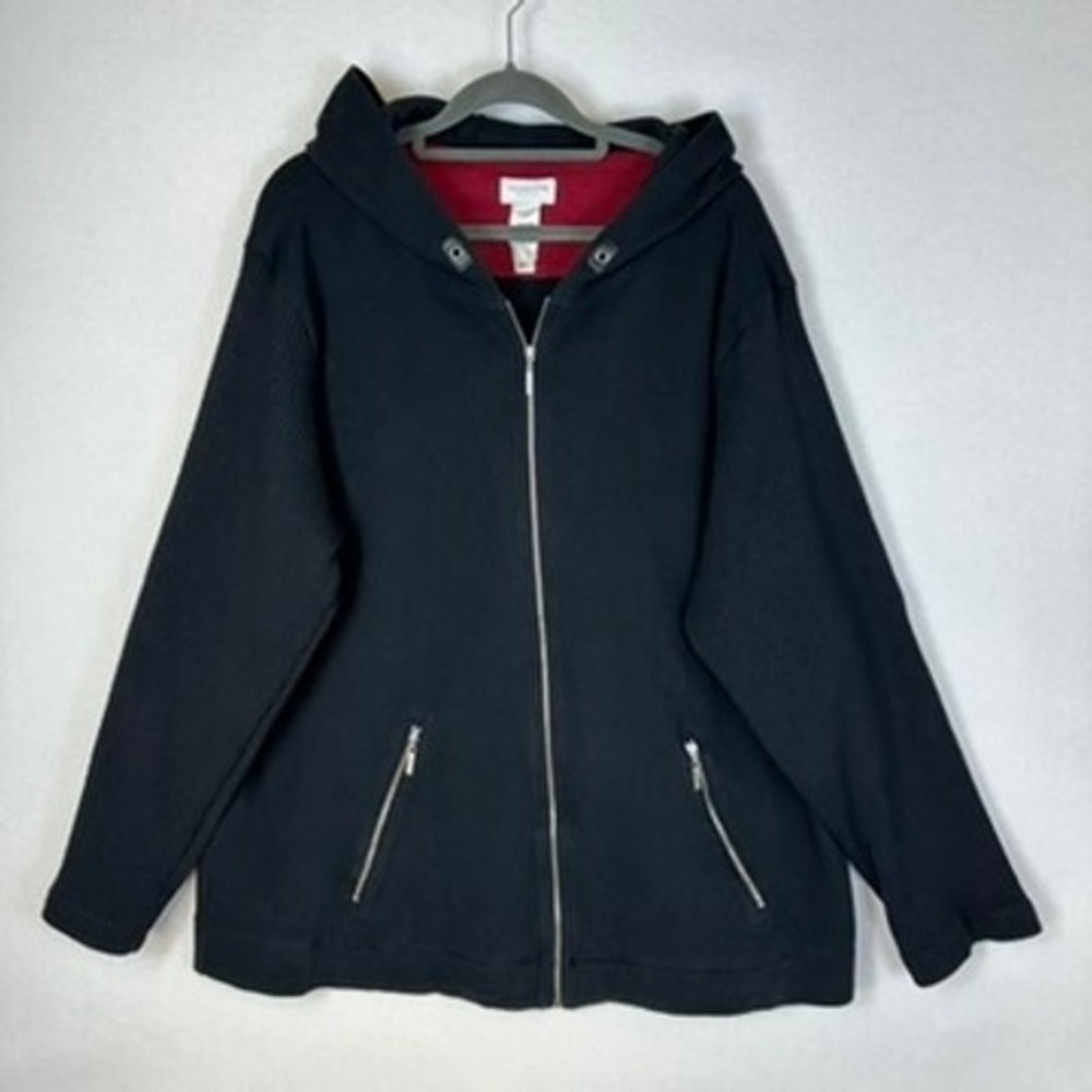 Liz Claiborne Woman Black Full Zip Hoodie Ribbed Knit Pockets Size 1X